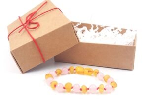 20251230_125504 Unpolished honey amber with rose quarz bracelet for kids