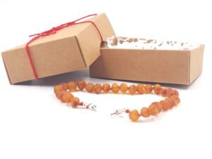 Adjustable unpolished cognac color amber bracelet for kids