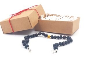 Adjustable unpolished black amber and honey bracelet