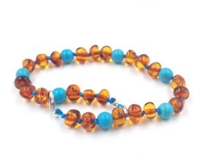 20251230_132627 Adjustable cognac amber and turquoise bracelet