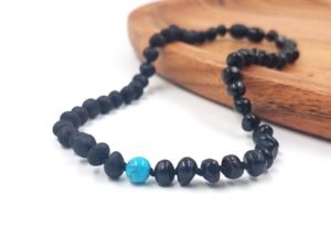 Black amber necklace with turquise