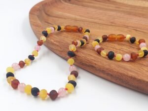 Multicolor amber set with quarz