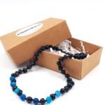 cherry amber necklace for kids with blue agate