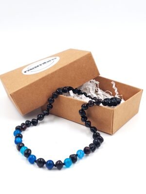 cherry amber necklace for kids with blue agate