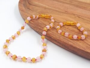 Nepoliruoto medaus spalvos gintaro rinkinys